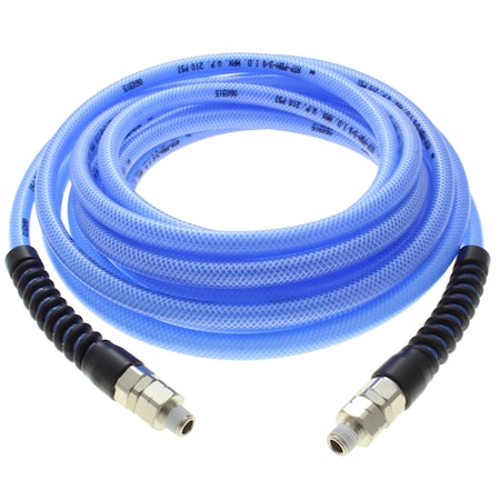 Armor-Air Hose, Armor-Air, Reinforced PU, 1/2" ID x 25', 1/2" MPT, Clear Blue PBH12-25CB4